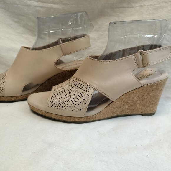 Clarks Womens Lafley Joy Leather Open Toe Wedge Sandals - Picture 1 of 14
